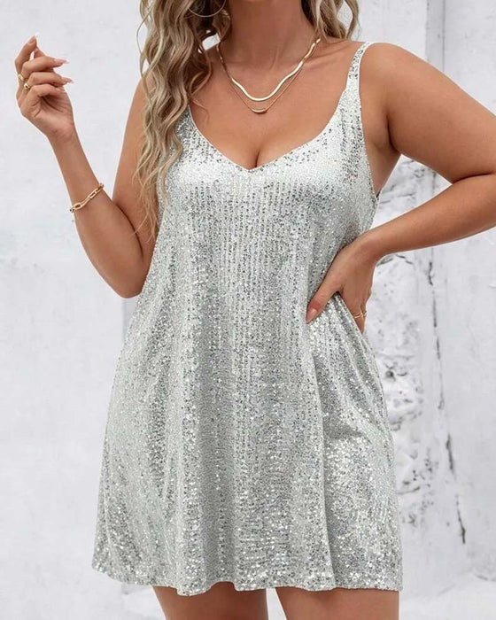 V-Neck Camisole Sequin Dress