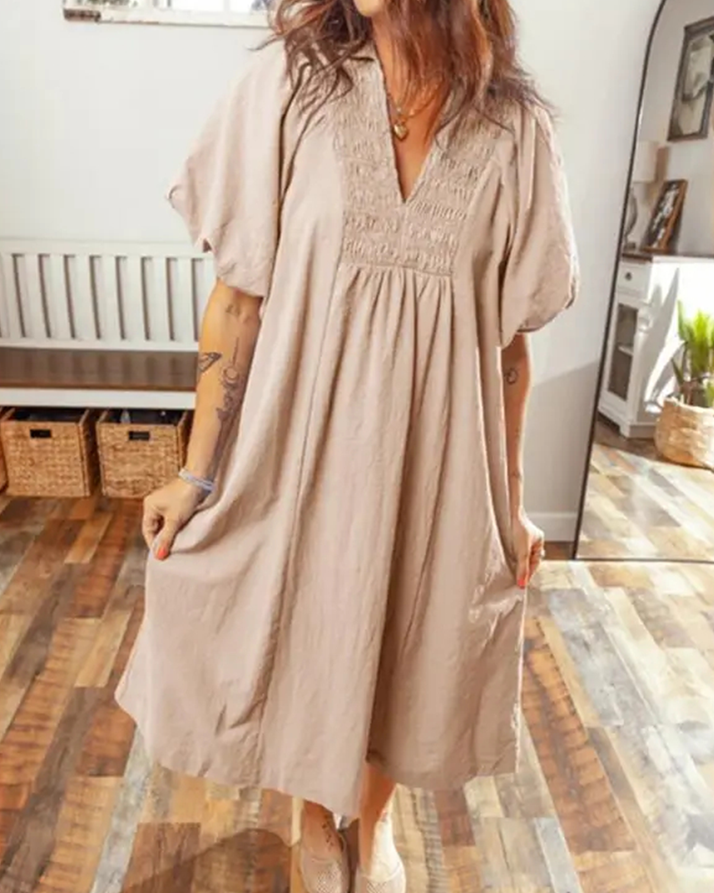V-Neck Flap Puff Sleeve Maxi Dress