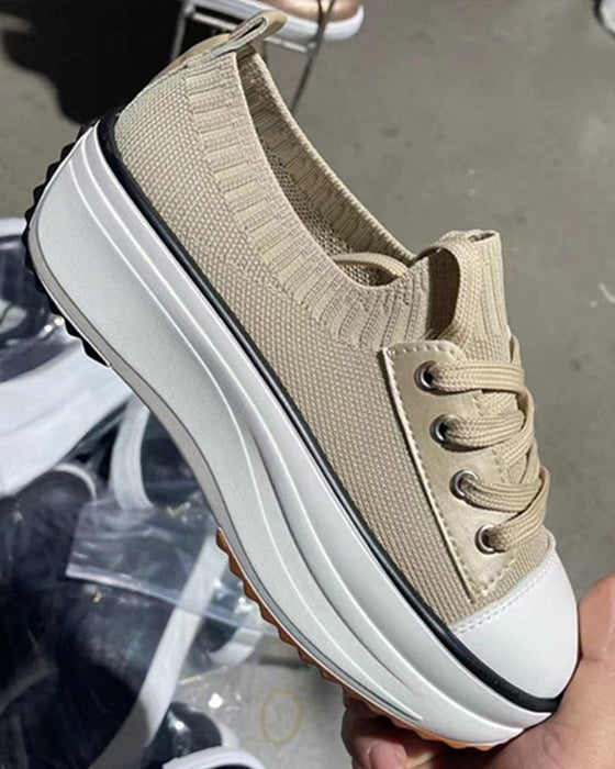 Casual thick-soled breathable lace-up sneakers