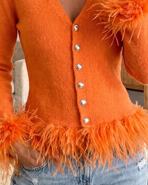 Stylish Solid-Color V-Neck Cardigan