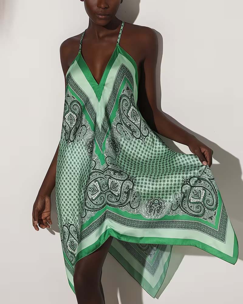 Irregular Draped Print Dress