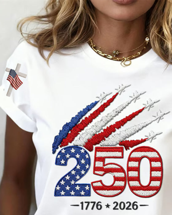 Flag Plane Print Short Sleeve T-Shirt