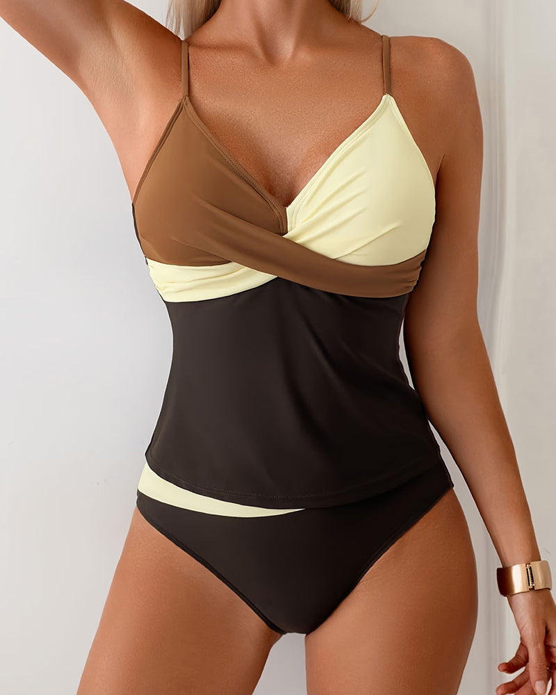 High Waist Color Block Tankini