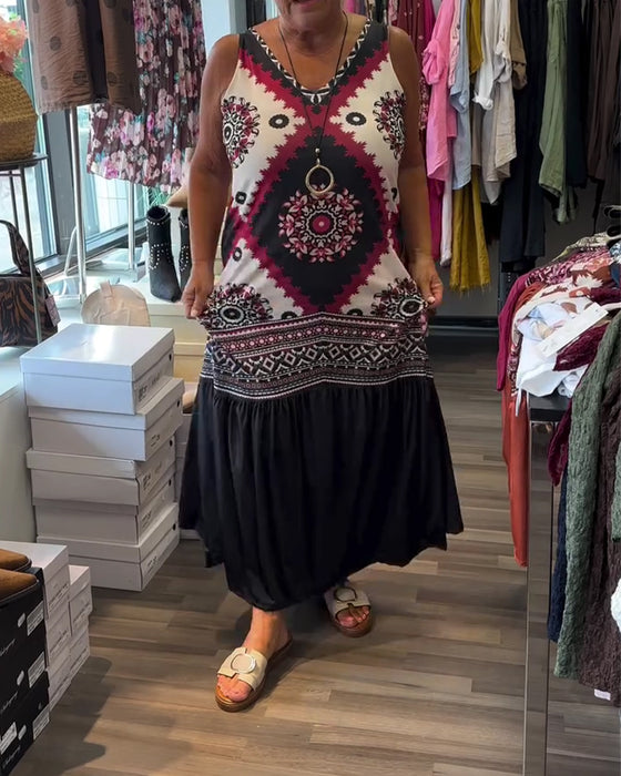 V-Neck Sleeveless Full Skirt Dress
