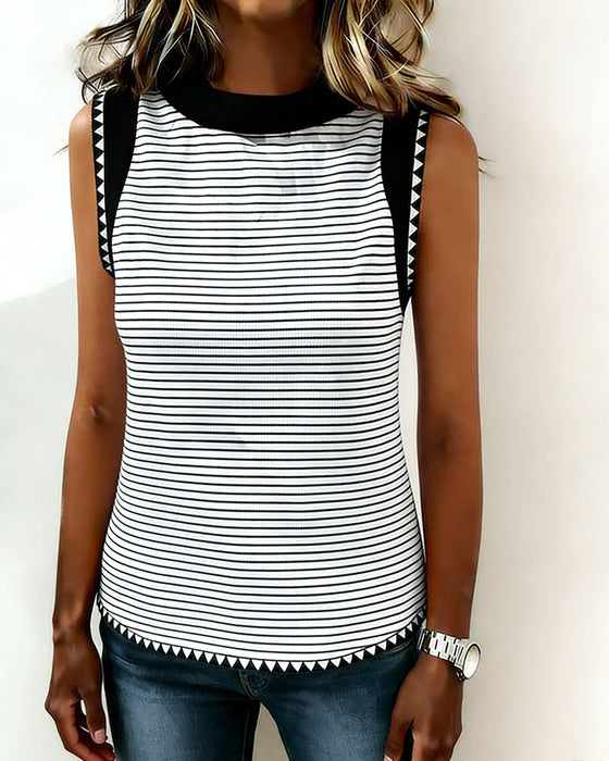 Striped Geometric Contrast Trim Sleeveless Tank Top