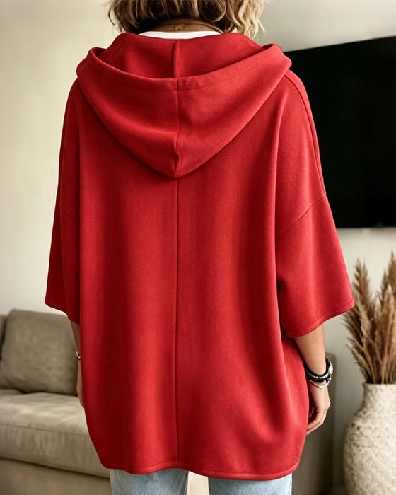 Loose Seven-Quarter Sleeve Hoodie