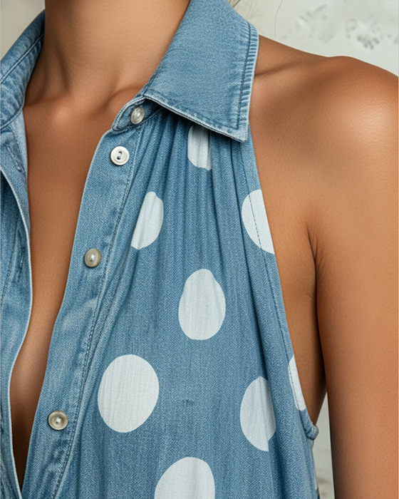 Polka Dot Halter Neck Sleeveless Dress