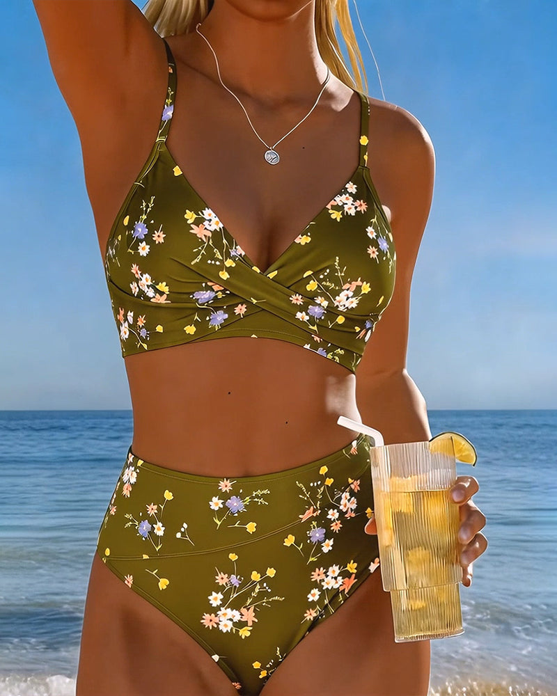 Sexy Crisscross Floral Print Bikini
