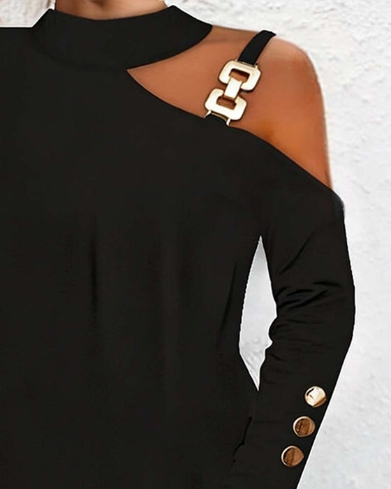 Cold Shoulder Metal Buckle Dress