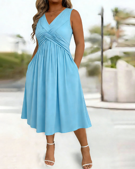 Solid Color Pocket Twist Tank Dress