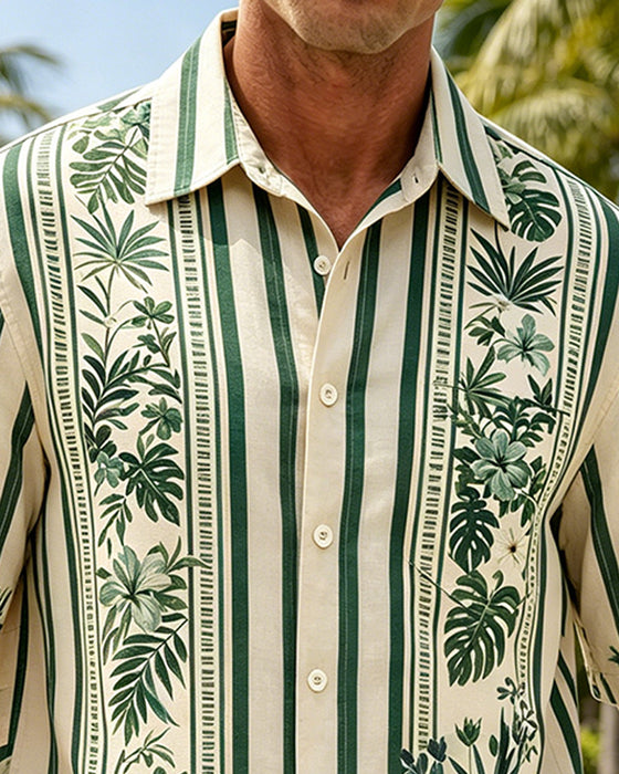 Lapel Botanical Print Short-Sleeve Shirts