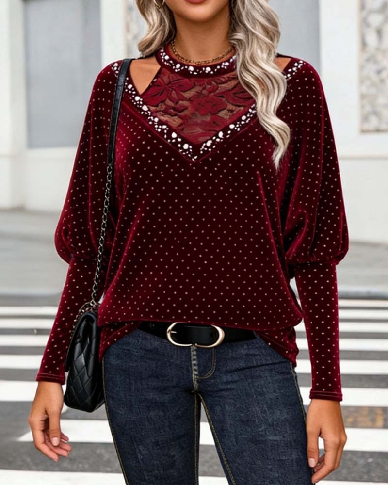 Hollow-Out Patchwork Round-Neck Blouse