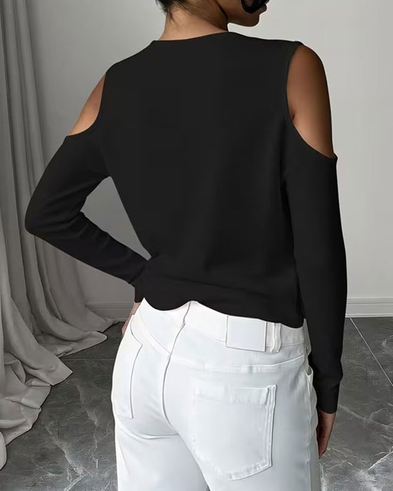 Long-Sleeve Off-The-Shoulder Metal Hoop Top
