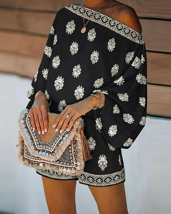 Women's 2 Pieces Outfit Boho Top and Shorts Set