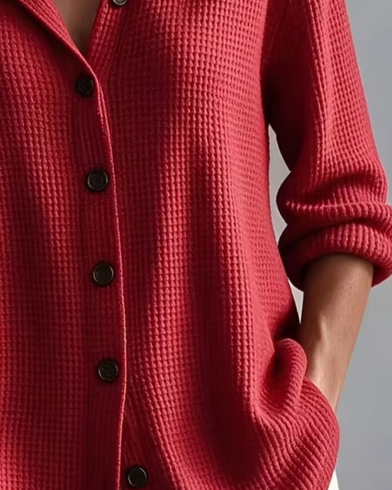Lapel Solid Button Shirt