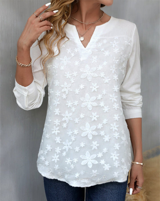V-neck jacquard solid color top