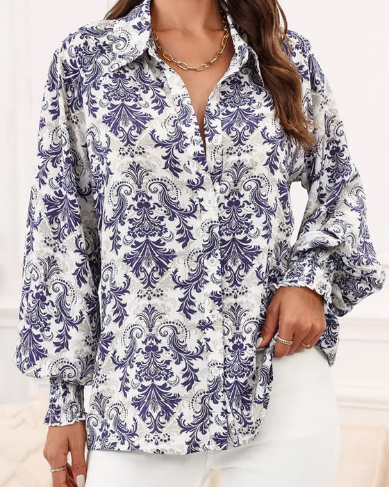 Lantern Sleeve Printed Blouse
