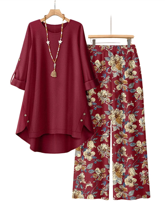 Round Neck Irregular Floral Button Set