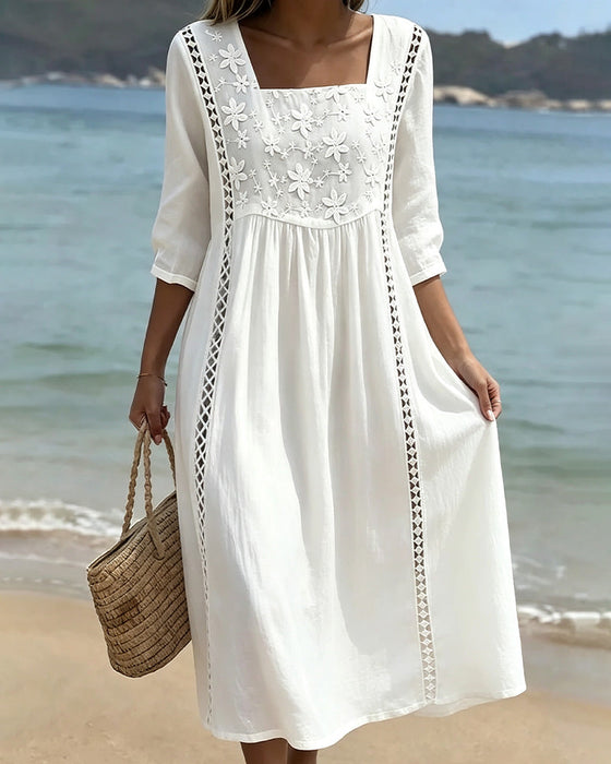 Square Neck Hollow Out Casual Dress