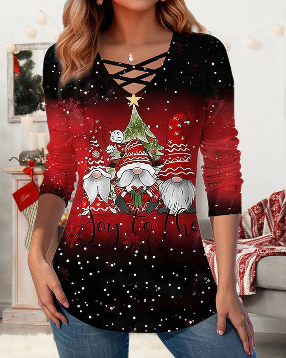 V-neck Christmas graphic T-shirt