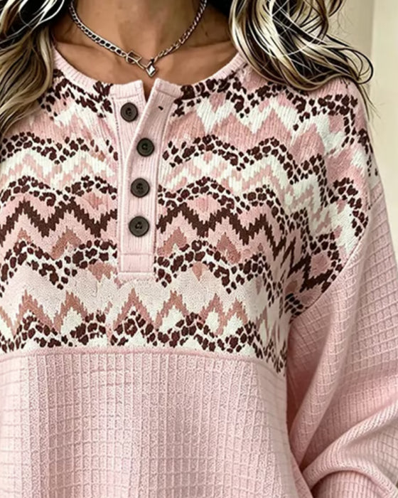 Crew Neck Waffle Casual Sweatshirt