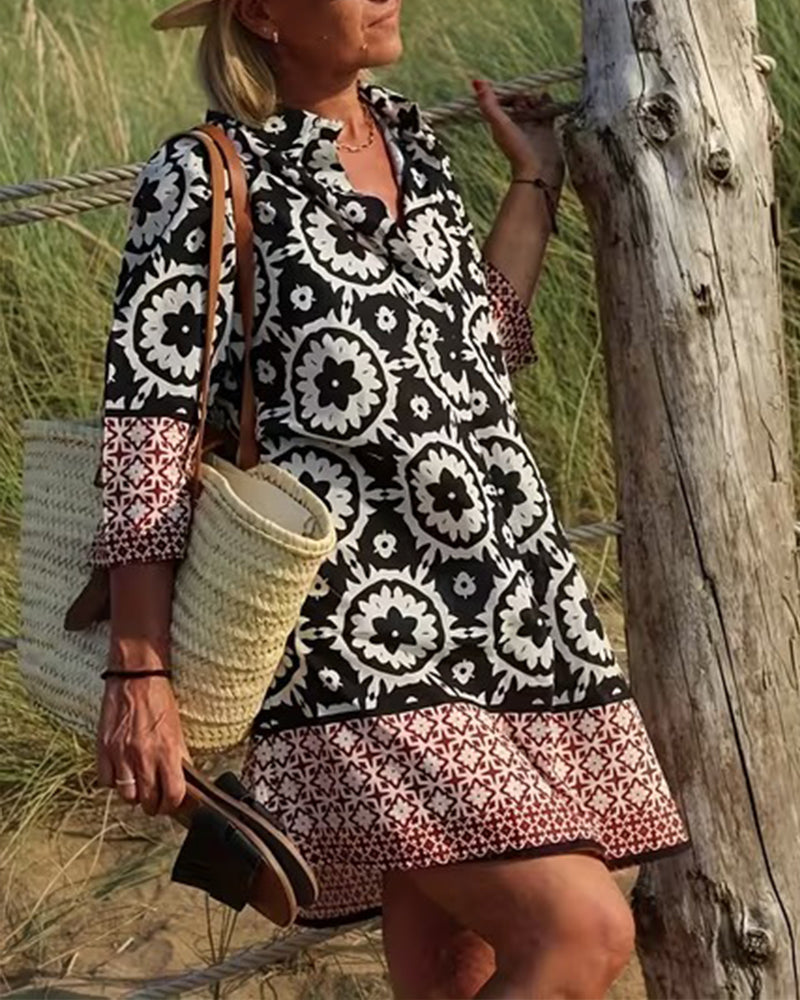 Ethnic Style Three-Quarter Sleeve Dress