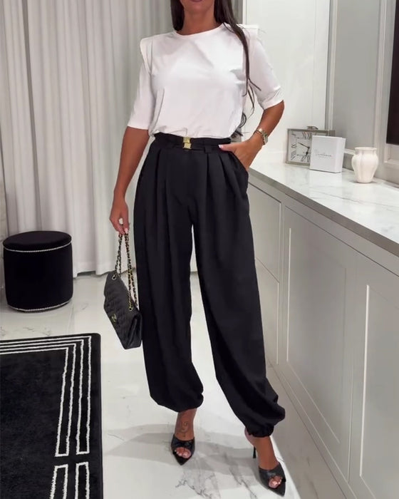 High-Waisted Lantern Pants With Cinched Cuffs