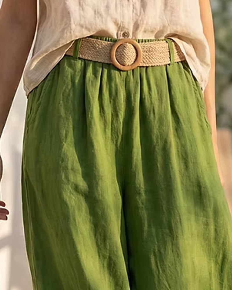 Sleeveless Cotton And Linen Casual Set