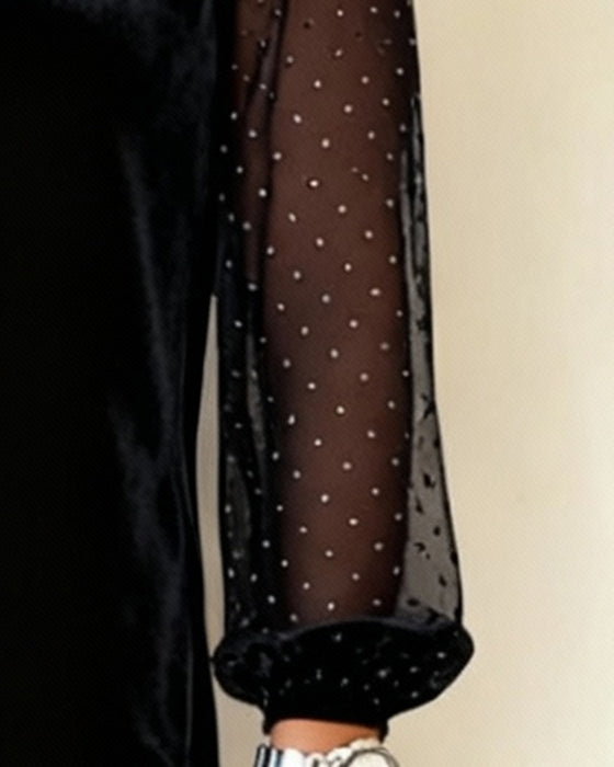 Mesh-Paneled Velvet Lace Dress