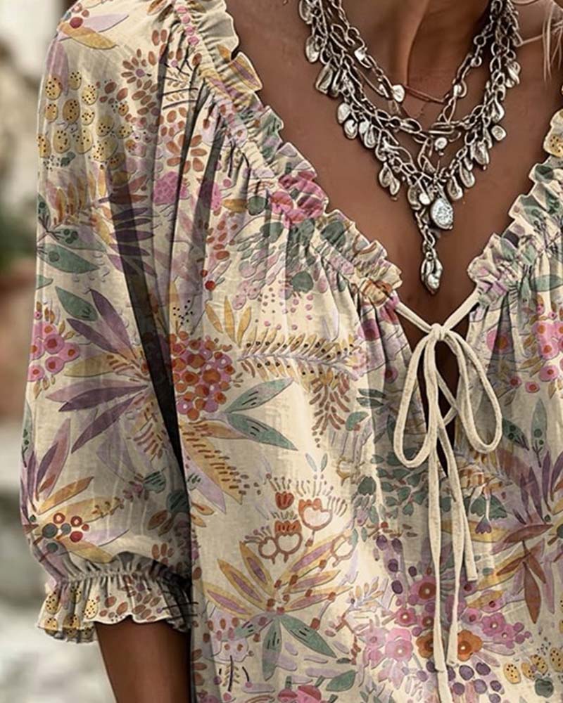 V-Neck Lace Up Blouse