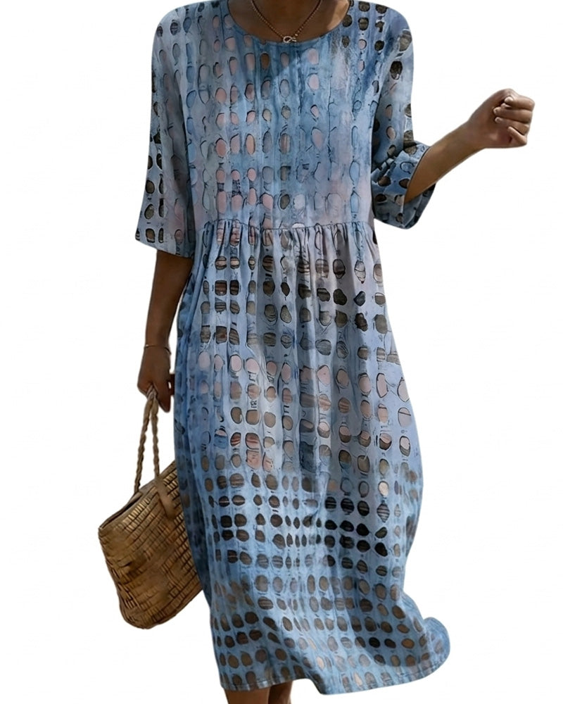 Polka Dot Crewneck Print Half Sleeve Dress