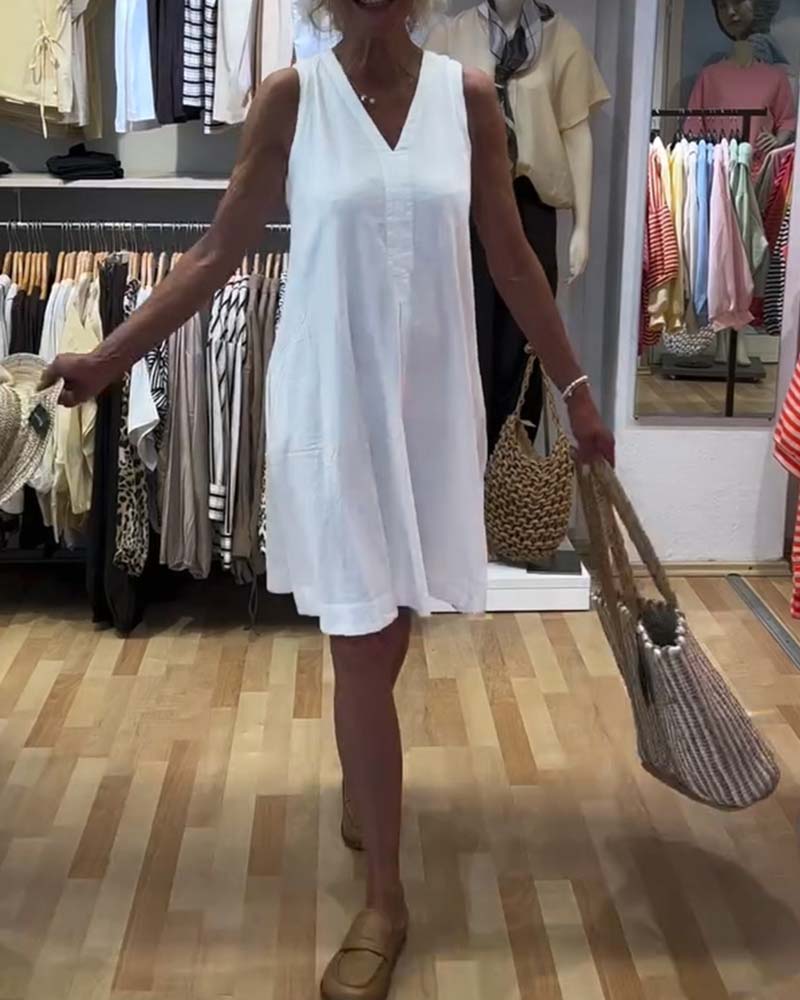 Sleeveless V-Neck Relaxed A-Line Dress