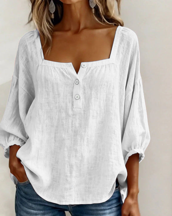 Simple Square Neck Long Sleeve Blouse