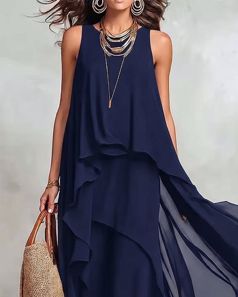 Crew Neck Sleeveless Irregular Dress