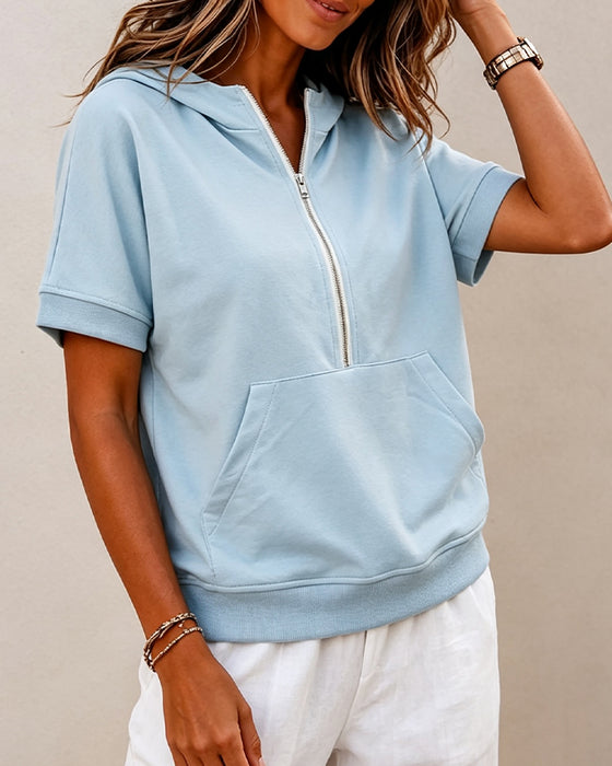 Zip Pocket Short Sleeve Blouse