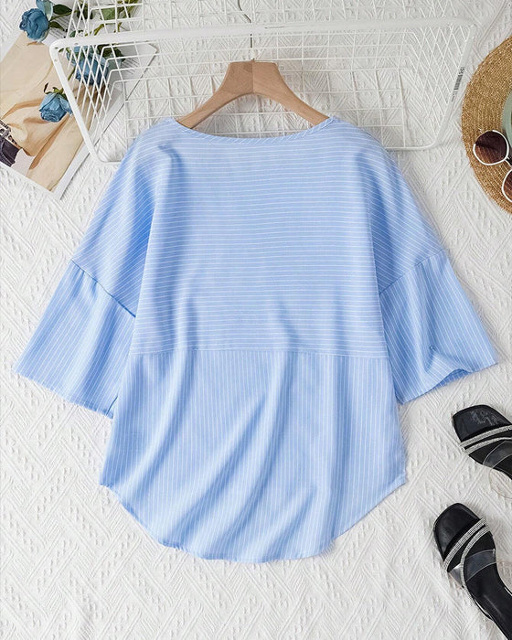 Striped print crew neck casual top
