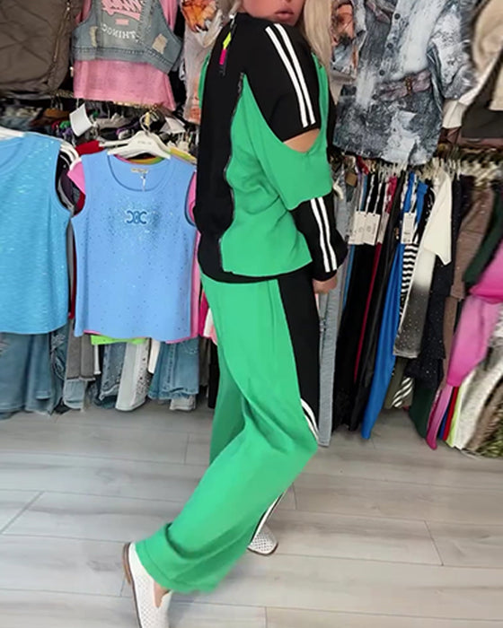Color-Block Cut-Out Wide-Leg Set