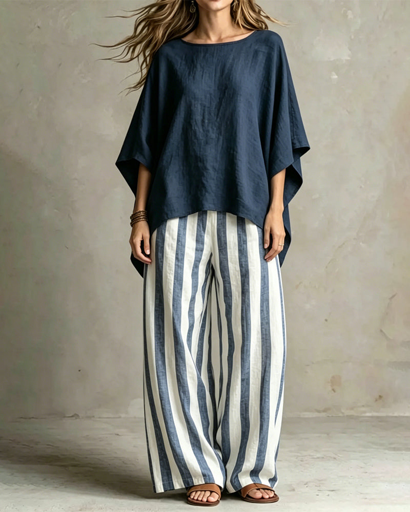 Casual Batwing Loose Stripe Sets