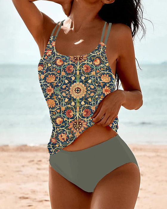 Printed double strap tankini