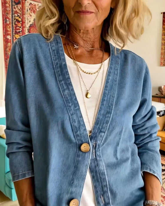 Denim V-Neck Cardigan Coat