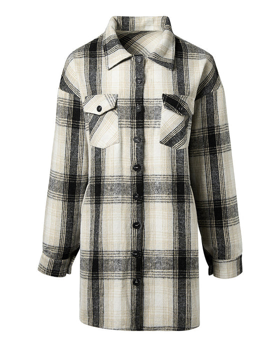 Casual plaid print pocket shirt