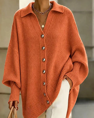 Lapel V-Neck Button Down Loose Cardigan