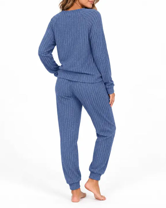 Henley Collar Pinstripe Knit Suit