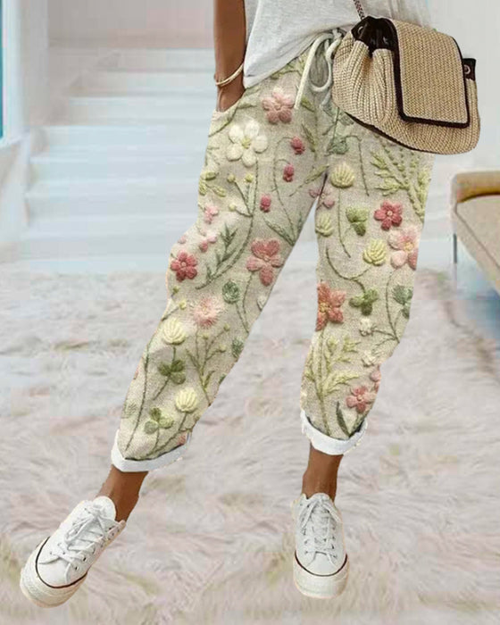 Pocket printed casual pants