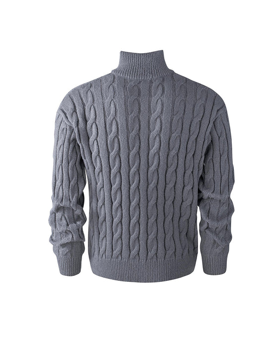 Men's Solid Color Cable-Knit Zipper Pullover