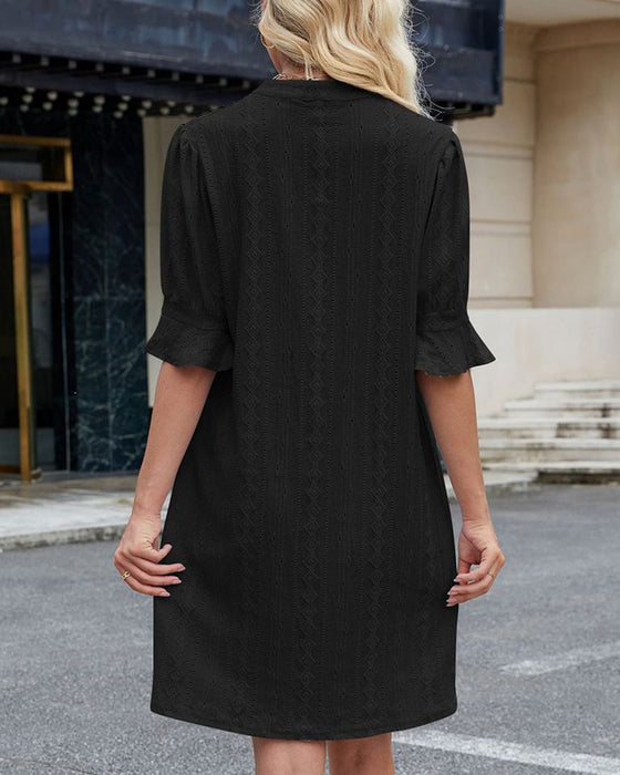 Solid Color V-Neck Dress