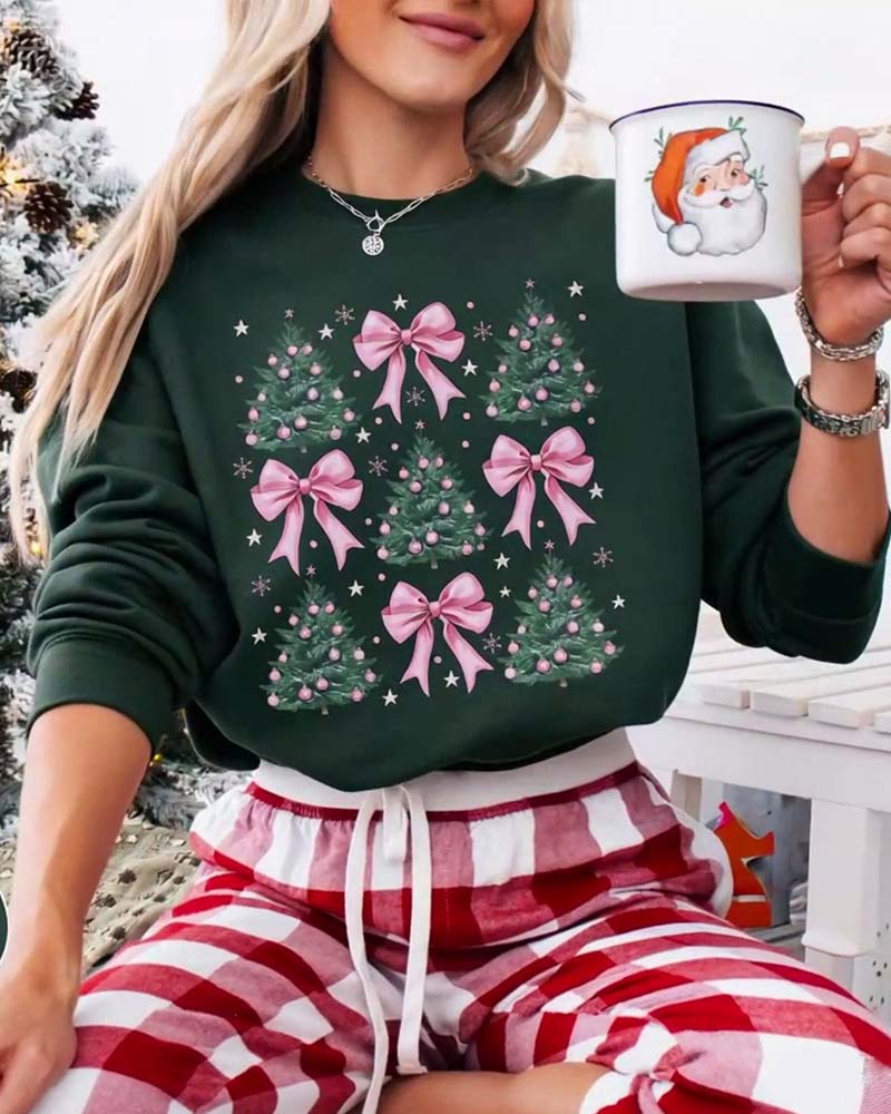 Bow Christmas Tree Print Sweatshirt