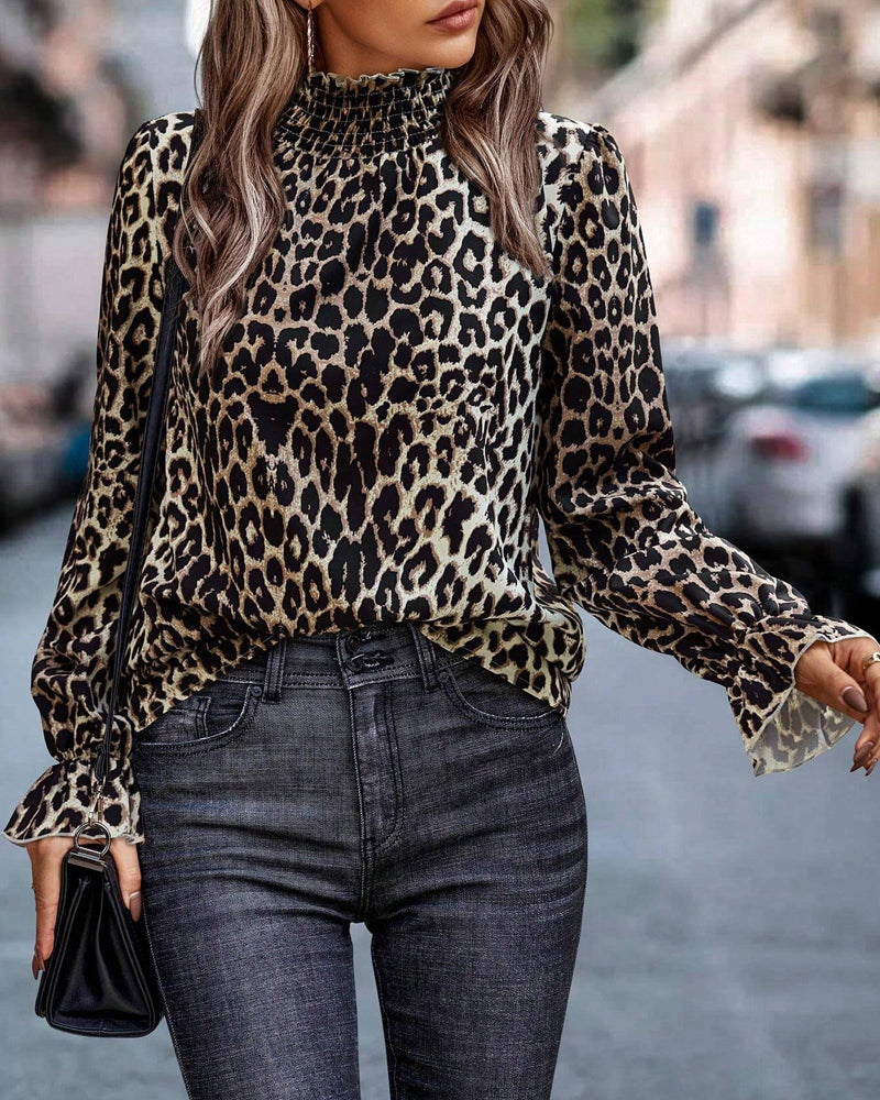 Leopard Print Long-Sleeved Top