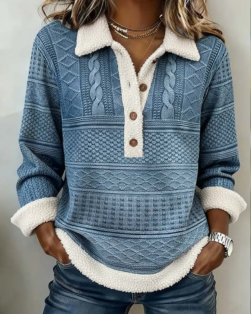 Collared Patchwork Fashion Casual Sweatshirt