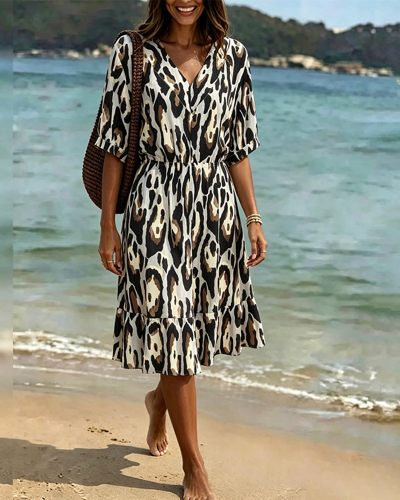 Casual A-Line Leopard Dress